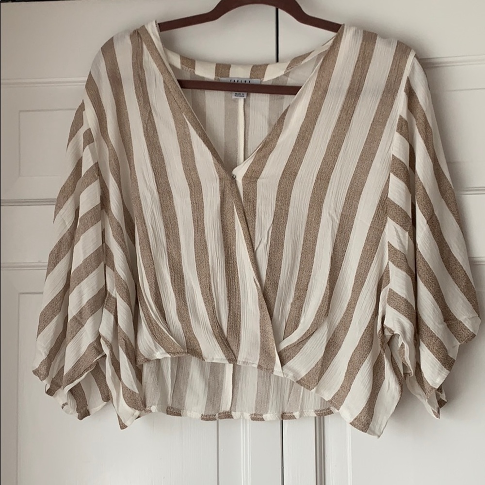 Beige and white flowy top